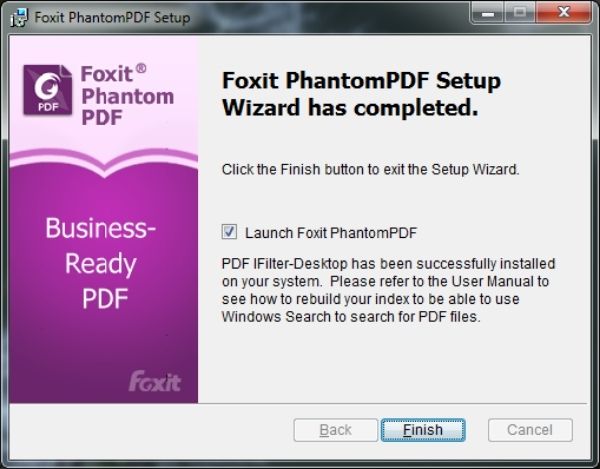 Nhấn Finish để kết thúc quá trình cài pdf phantom full